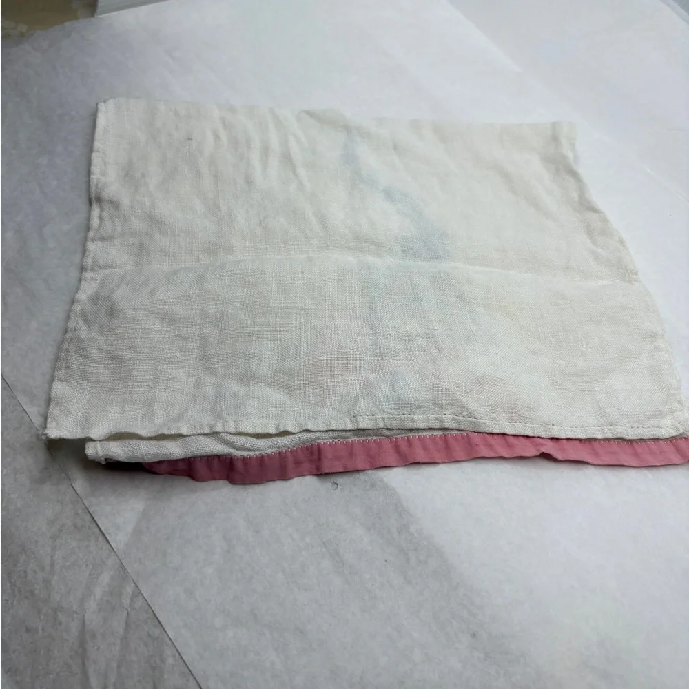 Embroidered Floral Linen Towel with Pink Trim